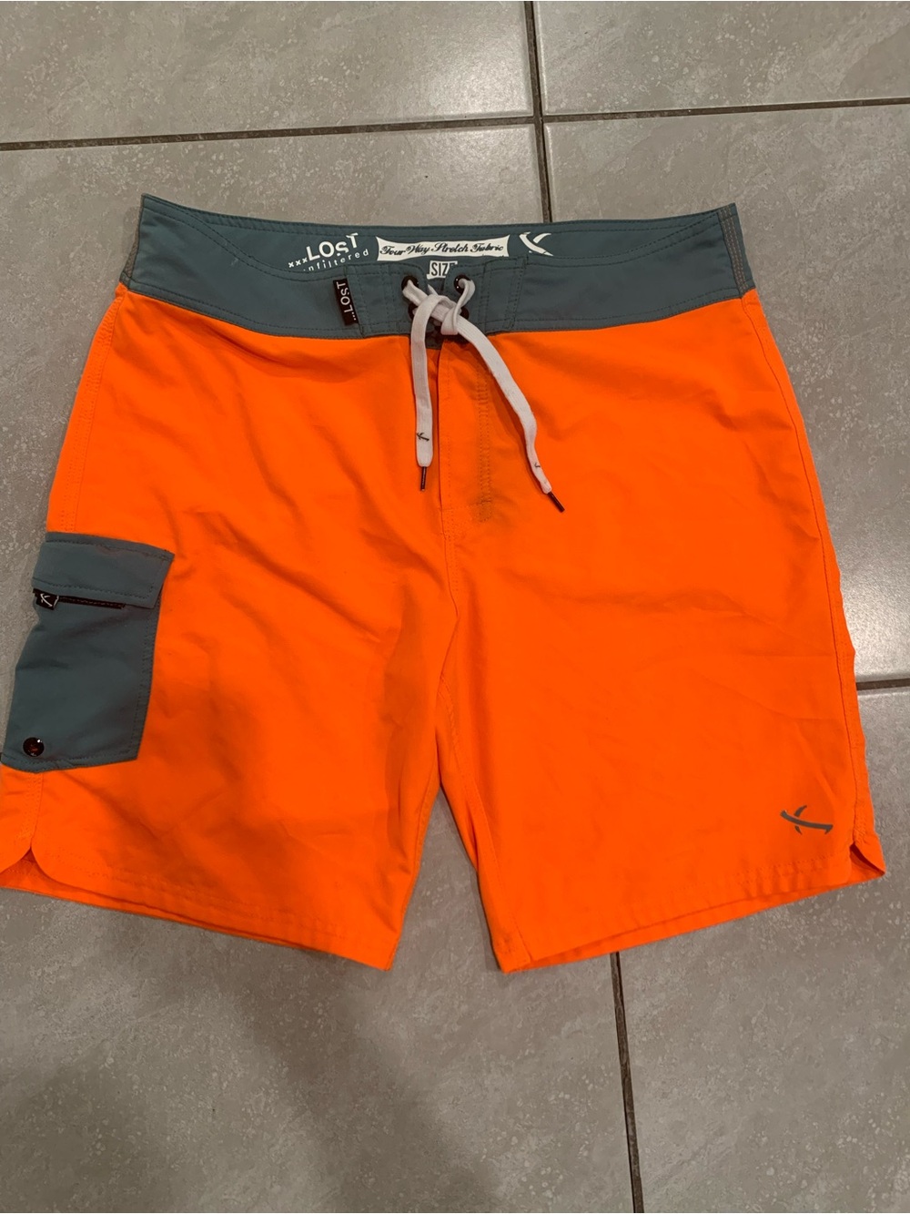 Lost Men's Bright Orange Swim Boardshorts with Gray Waistband